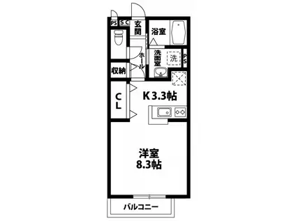 メルベージュ(ワンルーム/2階)の間取り写真