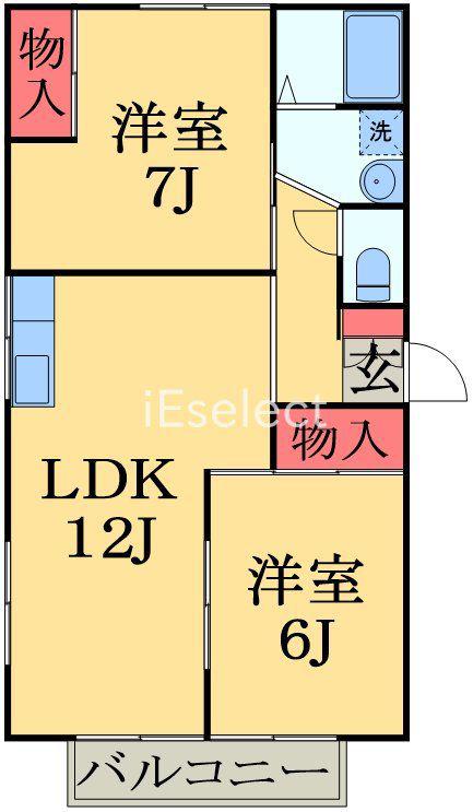 ヴェルメゾンおゆみ野C(2LDK/1階)の間取り写真