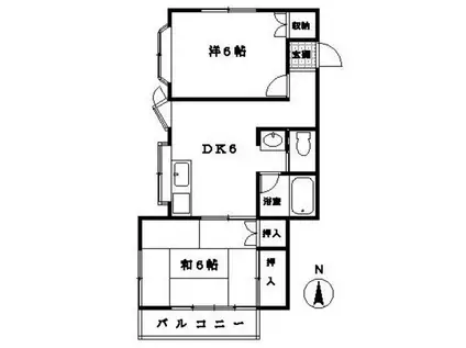 プラザイシバシA棟(2DK/2階)の間取り写真