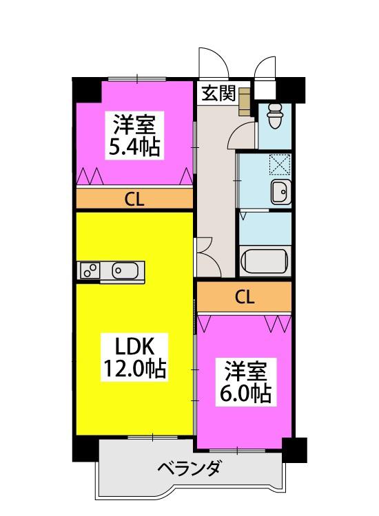 ノーブル三ヶ森(2LDK/5階)の間取り写真