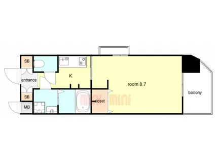 CASSIA塚本(1K/13階)の間取り写真