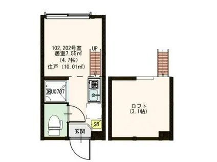 リバティコート千歳船橋(ワンルーム/2階)の間取り写真