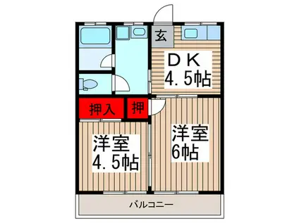 コーポ大橋(2DK/2階)の間取り写真