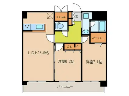 ル・シェール香椎(2LDK/6階)の間取り写真