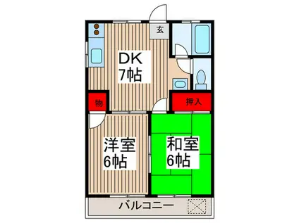 サニーハイツB棟(2DK/1階)の間取り写真