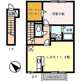 ローズコート エム(1LDK/2階)の間取り写真