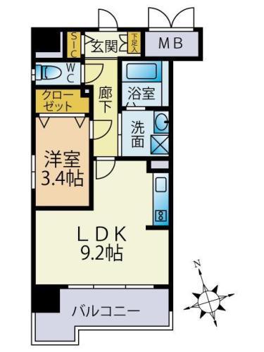 スカイシャトレ箱崎南(1LDK/8階)の間取り写真
