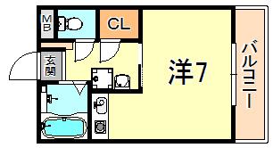 パサージュ西舞子(1K/2階)の間取り写真
