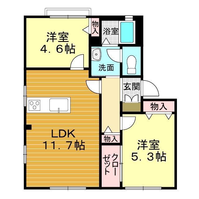 ディアス33 B棟(2LDK/1階)の間取り写真
