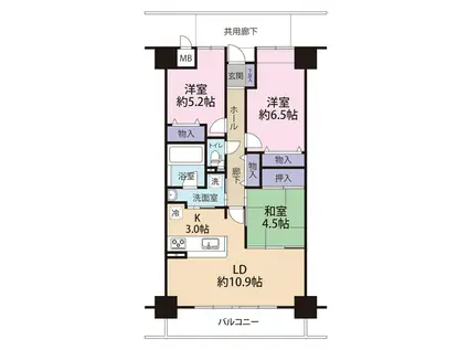 キングマンション千里万博公園(3LDK/6階)の間取り写真
