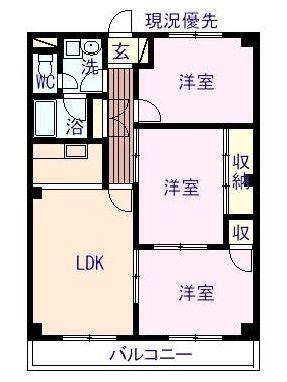 グランドール オミヤ(3LDK/3階)の間取り写真