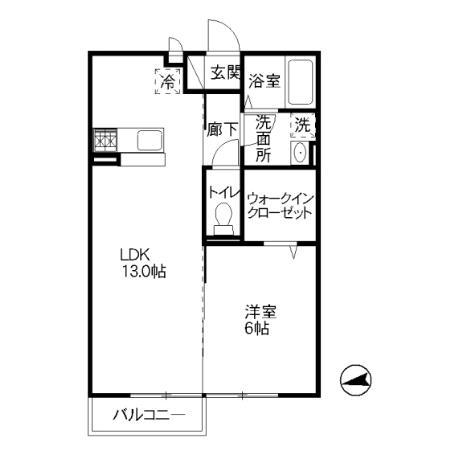 サウスクリスタル(1LDK/1階)の間取り写真