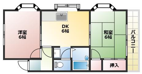 ルミナスハイツII(2DK/2階)の間取り写真