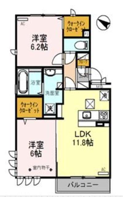 ロイジェントパークスレイクタウンII A(2LDK/2階)の間取り写真