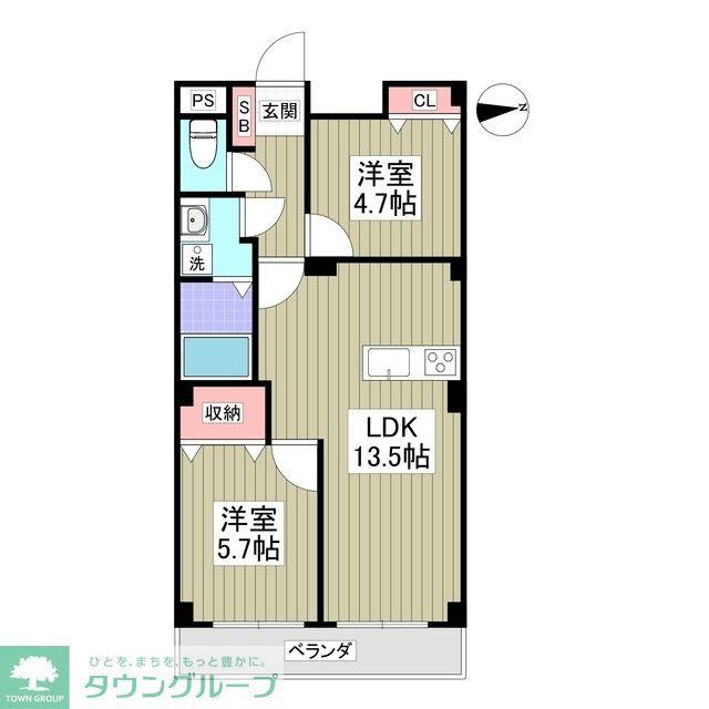シャイニーハイツ(2DK/1階)の間取り写真