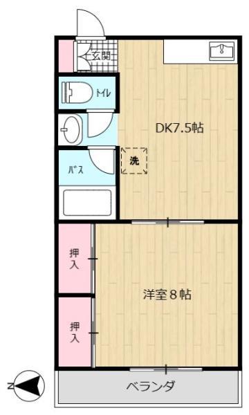 トーシンコーポ春日部(1DK/2階)の間取り写真