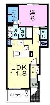 パラシオII(1LDK/1階)の間取り写真