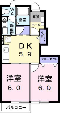 エレガントハウスB(2DK/1階)の間取り写真