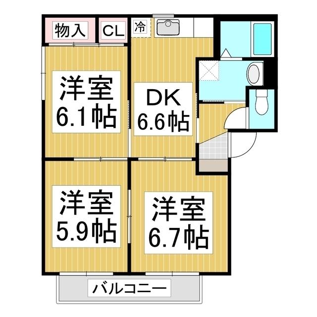 クレールコート A(3DK/1階)の間取り写真