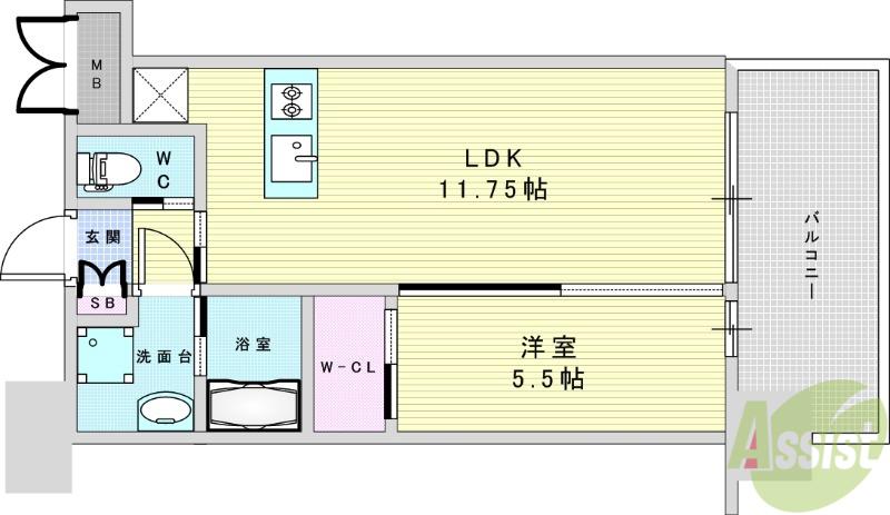 プレジオ三国EURO(1LDK/7階)の間取り写真