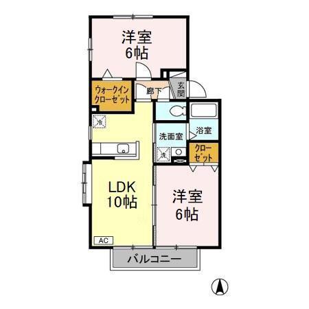 オークスコート A棟(2LDK/2階)の間取り写真