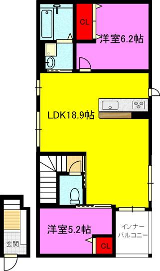 MAISON DE LOULOU(2LDK/2階)の間取り写真