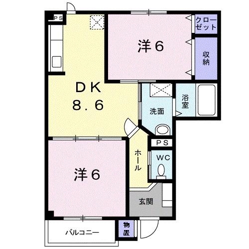 セレーノヒナザワA(2DK/1階)の間取り写真