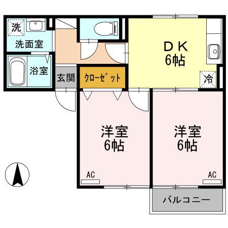 サンシャインN(2DK/1階)の間取り写真