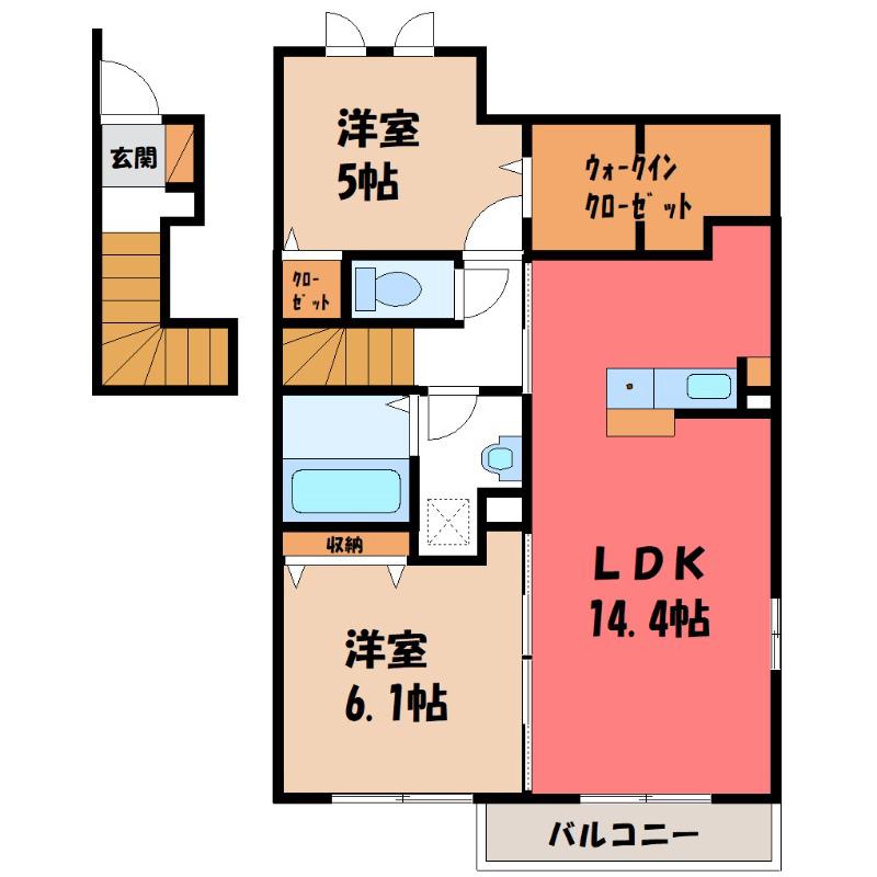 カーサ石原B(2LDK/2階)の間取り写真