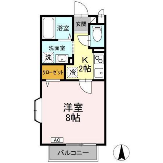 パセオティグルB棟(1K/2階)の間取り写真