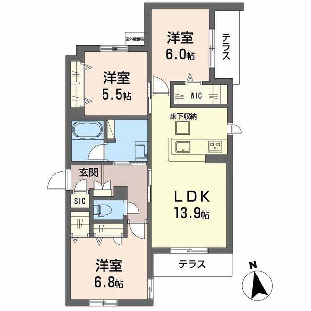 シャーメゾン伽羅橋(3LDK/1階)の間取り写真