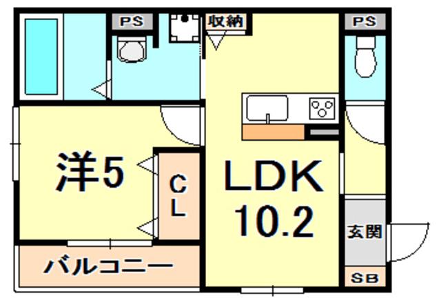 アルタイル・ヴィラII(1LDK/2階)の間取り写真