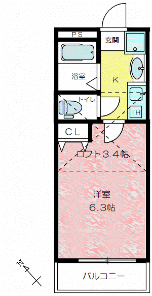 アミティエ山手(1K/2階)の間取り写真