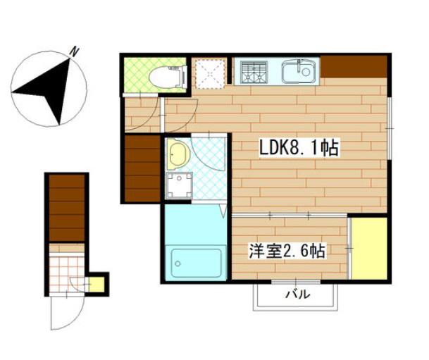 LIBRA COURT東仙台(1LDK/2階)の間取り写真