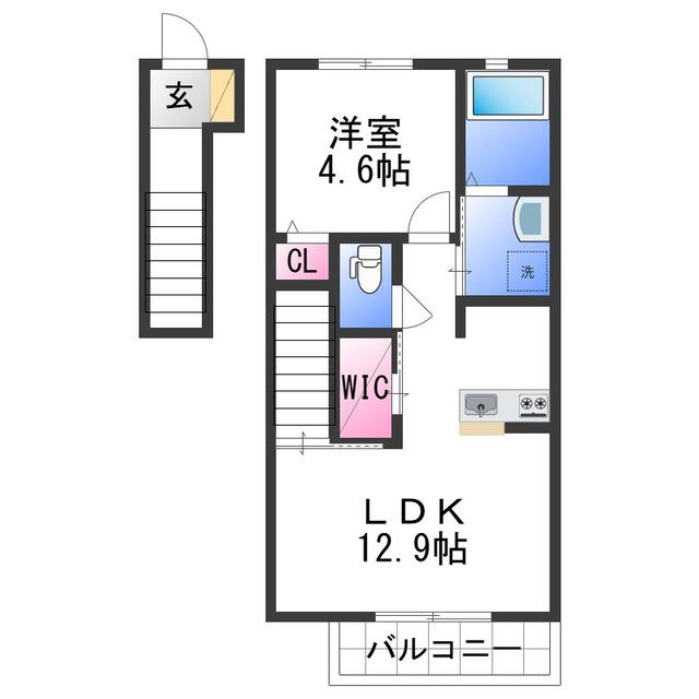 サンメゾン紀三井寺(1LDK/2階)の間取り写真