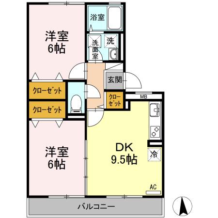 パストラルB棟(2DK/2階)の間取り写真