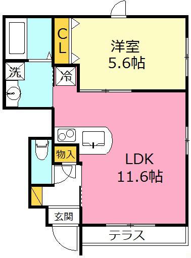 ヒルマイナ(1LDK/1階)の間取り写真