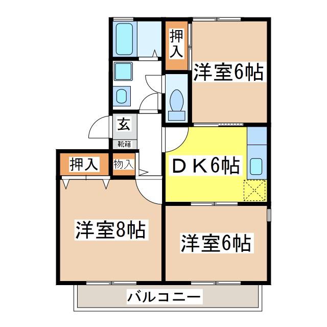 グランドール三輪(3DK/3階)の間取り写真