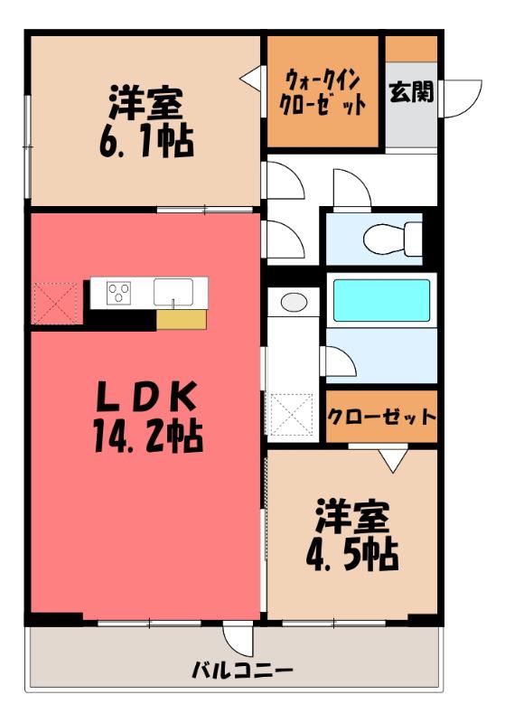 ノーブルラフィネ万平町 B(2LDK/2階)の間取り写真