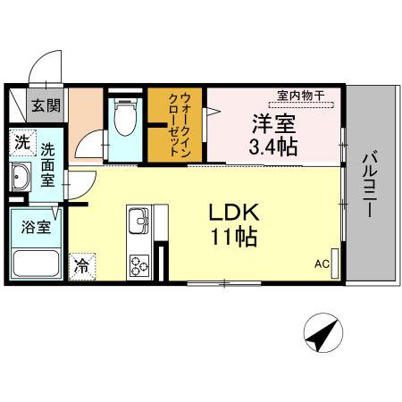 D-ROOM心 A棟(1LDK/2階)の間取り写真