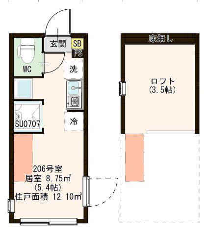 ハーモニーテラス一之江(ワンルーム/2階)の間取り写真