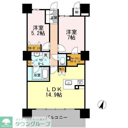 ロイヤルパークスERささしま サウス(2LDK/8階)の間取り写真