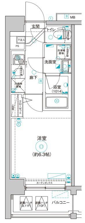 LEA横濱ヴィヴァーチェ(1K/9階)の間取り写真