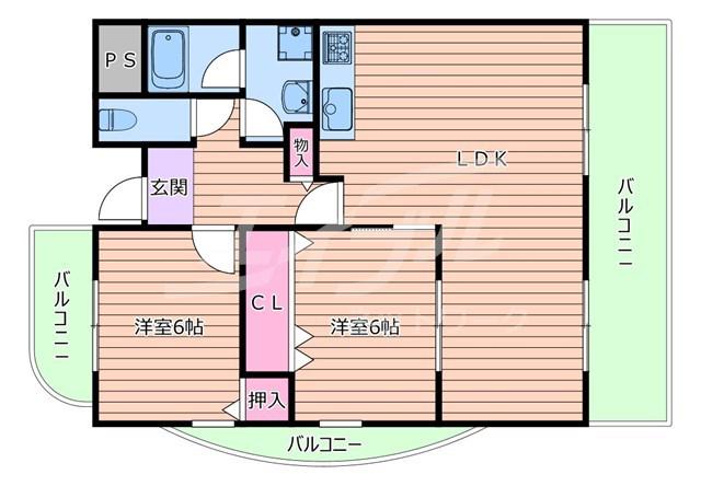 エスポワール千里(2LDK/3階)の間取り写真