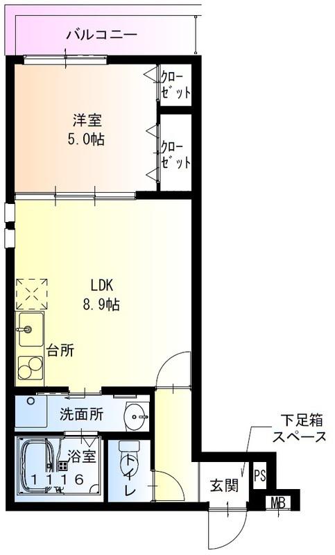 フジパレス住吉遠里小野(1LDK/1階)の間取り写真