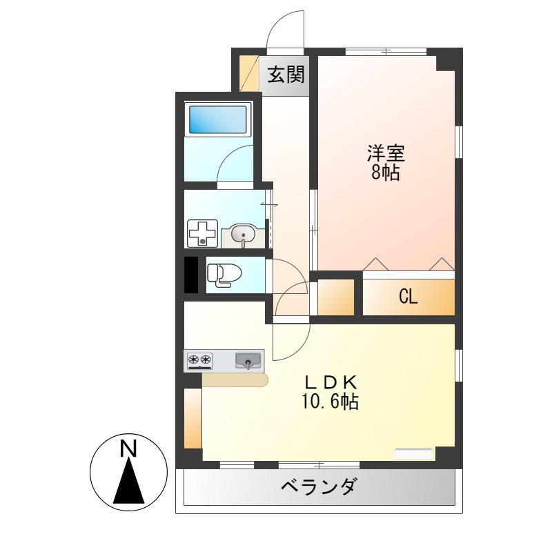 NARABU弐番館(1LDK/2階)の間取り写真