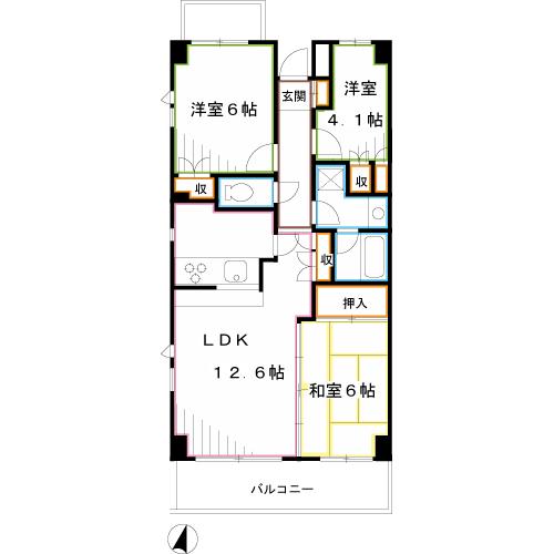 藤和シティホームズ三鷹禅林寺通(3LDK/2階)の間取り写真