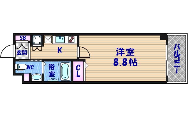 ディナスティ松屋町II(1K/2階)の間取り写真