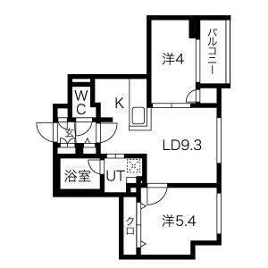 クラッセ札幌シティアクシア・サウステラス(2LDK/2階)の間取り写真