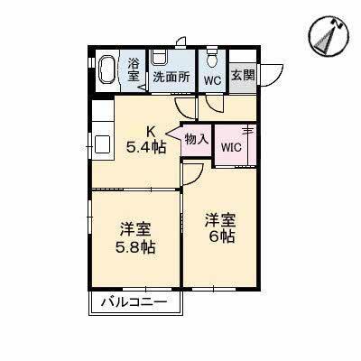 メゾンスカイヒルズ N棟(2K/2階)の間取り写真